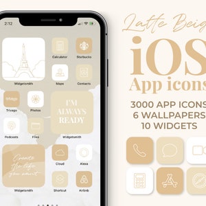 Latte Beige iOS App icons Aesthetic | 2000 icons iPhone app covers Wallpaper Widget set | Neutral Home screen | shortcuts