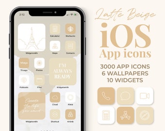 Latte Beige iOS App icons Aesthetic | 2000 icons iPhone app covers Wallpaper Widget set | Neutral Home screen | shortcuts