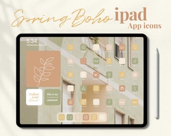 Íconos de aplicaciones para iPad con estética bohemia de primavera / Paquete de 5000 íconos, fondos de pantalla y widgets para iPad