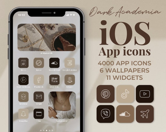 Dark Academia iOS App icons Aesthetic | 4000 Brown, Beige | iPhone Wallpapers Widgets pack | Customize Home screen