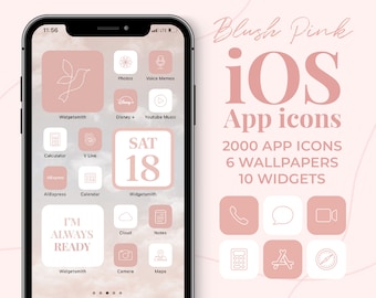 Blush Pink iOS App icons Aesthetic | 2000 Pink iPhone app covers Wallpaper Widget set | Neutral Home screen | shortcuts