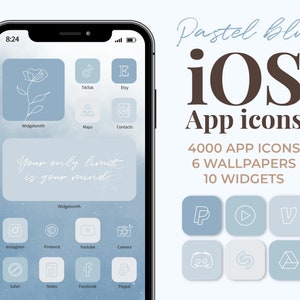 パステルブルーの iOS アプリアイコン 美的 | 4000 個の iPhone アプリカバー | ウィジェット、壁紙 | Moodique