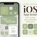 Sage Green iOS 14-15 App icons Aesthetic | 1200 Neutral iPhone app covers Wallpapers Widgets pack | Customize Home screen 