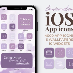 Lavender iOS App Icons Aesthetic | 4000 Neutral Purple iPhone App covers pack | Quote Widget Shortcuts | Customized Home screen