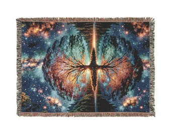 Cosmic Tree of Life Woven Blanket | Abstract Nebula Universal Throw
