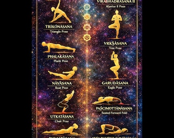 Chakra Alignment Yoga Poses Foam Yoga Mat | Cosmic Galaxy Pose Guide