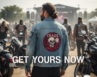 Chaos Anarchy Skull Denim Jacket| Punk Rock Battle Patch Back Graphic