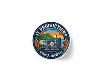 JT Productions Hawaiian Drum Logo Round Sticker Rolls | Oahu Music Label Stickers