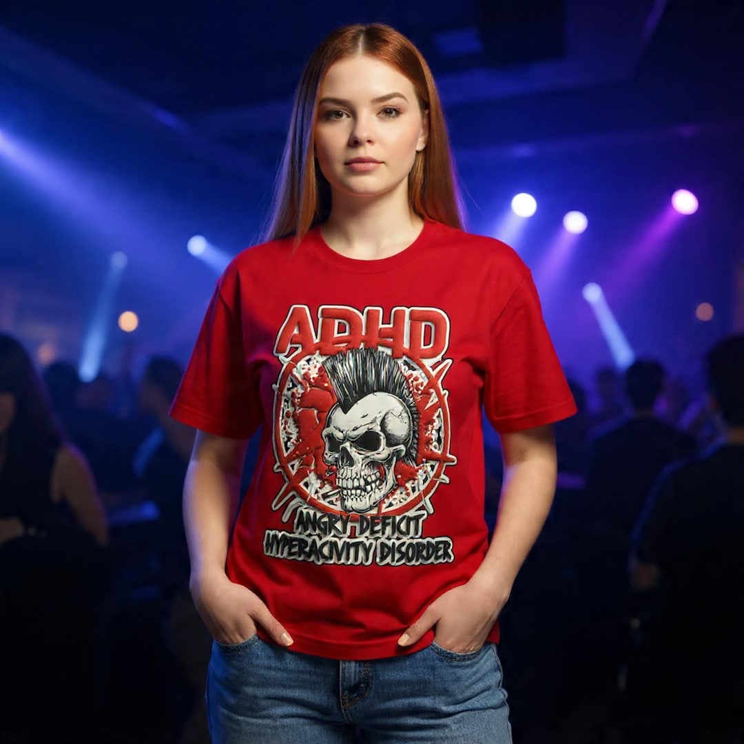 ADHD Skull Punk T-shirt | Angry Deficit Hyperactivity Disorder Graphic ...