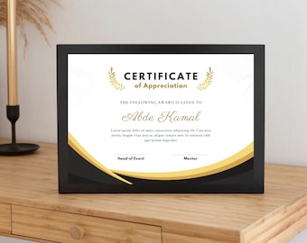 Editable Certificate Of Appreciation Template, Printable Appreciation Certificate, Appreciation Gift Certificate, Canva Template
