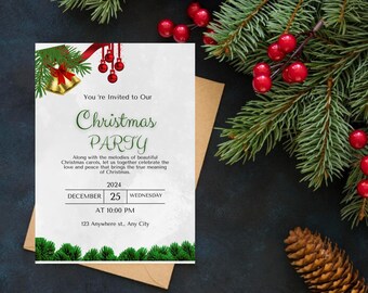 Editable Christmas Party Invitation Card, Modern and Festive Design for Holiday Celebrations, Perfect Printable Gift, for Holiday Gatherings