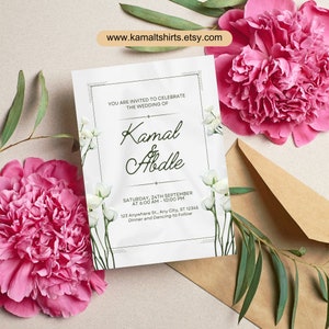 Customized Floral Wedding Invitation Cards, Personalized Flower Invite, Botanical Theme Stationery, On Your Wedding Day Congratulations Card