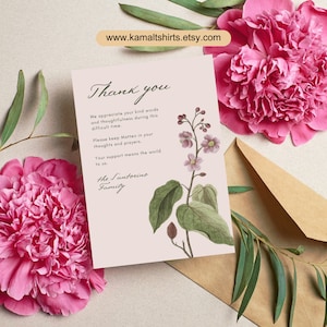 Editable Funeral Thank You Card, Customizable Sympathy Card, Personalized Memorial Card, Celebration of Life, Sympathy Card