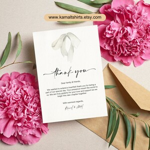 Stylish Watercolor Ribbon Thank You Card, Wedding Thank You Note, Elegant Design, Appreciation Note
