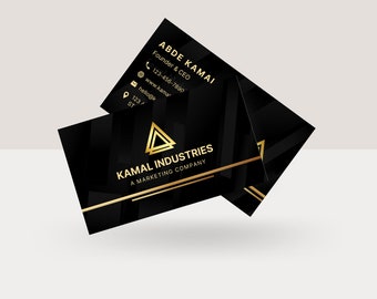Elegant Black Gold Business Card Template, Printable Small Business Card, Editable Canva Design