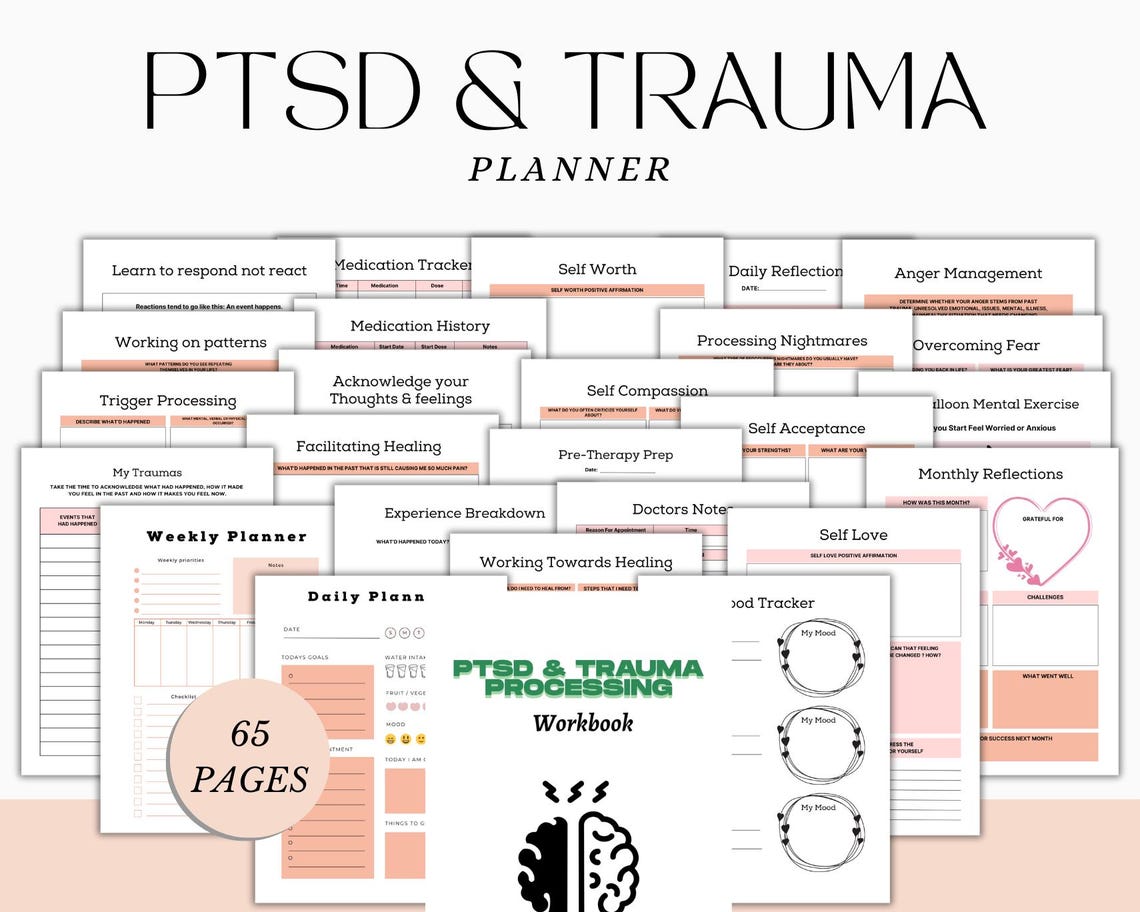 PTSD Trauma Processing Worksheets Workbook Therapy Safety Plan Prompts ...