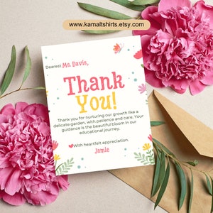 Colorful and Illustrative Thank You Teacher Card, Teacher Appreciation Note Card, Teacher Greeting Card