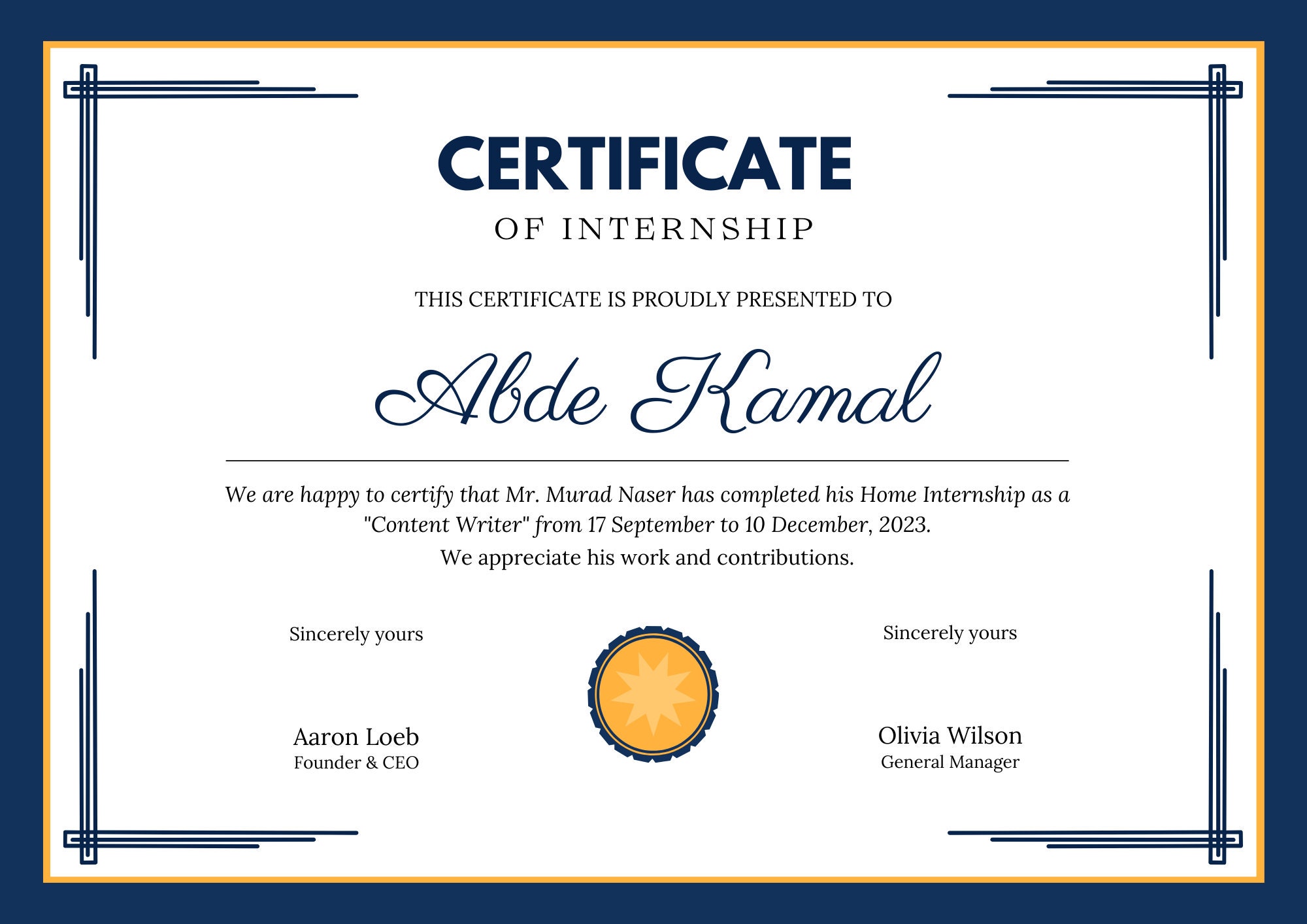 Internship Completion Certificate, Professional Intern Credential ...