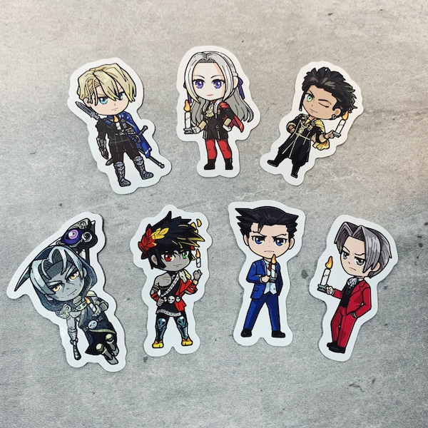 Video Game Stickers w/ Candle Artwork | Fire Emblem, Hades, Ace Attorney | Waterproof Vinyl