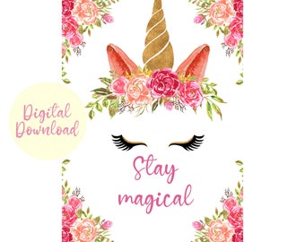 Stay Magical, Unicorn Print, Digital Download, Kids Decor, Nursery Print, Print at Home