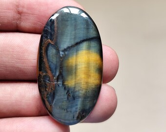 Blauwe ovale cabochon met tijgeroog | Natuurlijke haviksoog-edelsteen voor het maken van sieraden