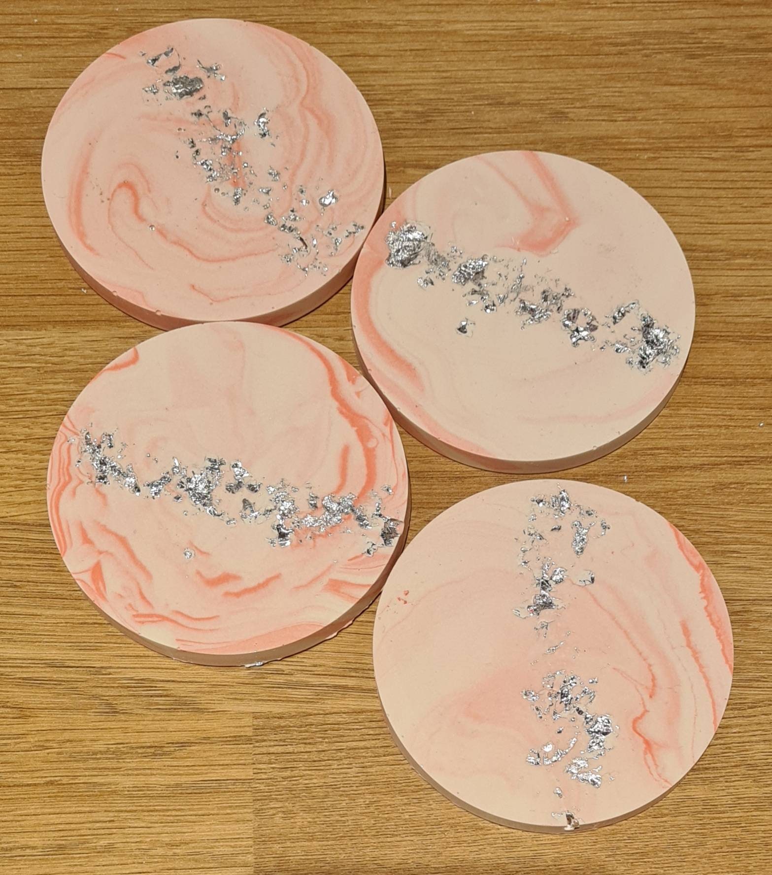 Jesmonite coasters in pink and white marble with silver flake Etsy