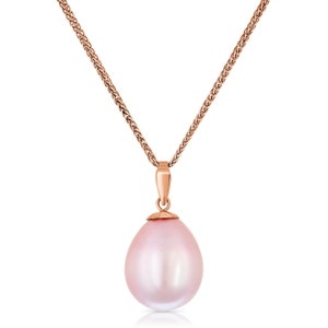 Pink Teardrop Freshwater Pearl Pendant with 14Kt. Rose Gold Chain, Charm Necklace