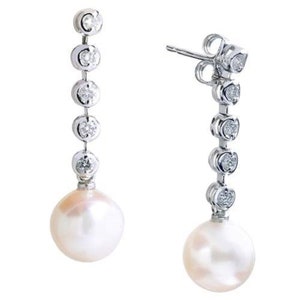 Diamond Drop Earring with Pearl .50 Carat Diamond Dangling Earring, White Gold Earrings, Statement Earrings, Bridal Earrings Wedding Jewelry