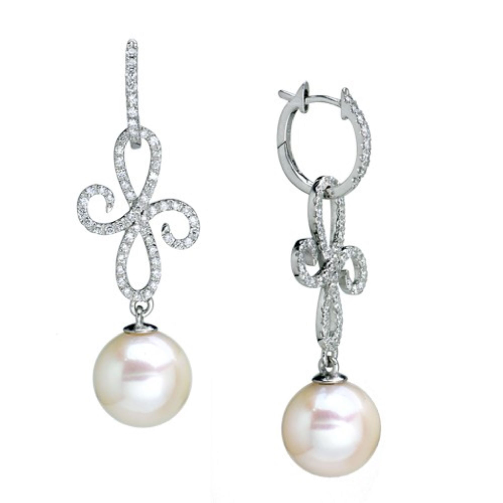 Freshwater Pearl Earrings, Rare Pearl Earrings, Dangling Pearl Earrings with Diamonds, Top Quality Pearls, Natural Pearls, 14K Gold