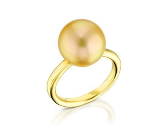 Golden Pearl Ring, Rare Pearl, South Sea Pearl Ring, Anniversary Pearl Ring, Pearl Solitaire Ring, Natural Pearl Ring, 14K Yellow Gold Band