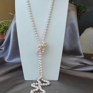 Amazing Long Round Pearl Necklace with Mystory Pearl Clasp, Round Pearl Necklace, AAAA Quality Pearls