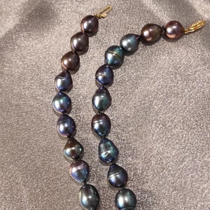 Collar de perlas negras, collar de perlas de pavo real, collar de perlas barrocas, gargantilla de perlas de agua dulce, cierre de oro de 14 kt