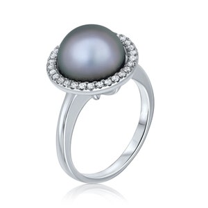 Tahitian Pearl Ring, Pearl And Diamond Ring, Rare Pearl, Dark Pearl Ring, Anniversary Pearl Ring, 14Kt. White Gold Band