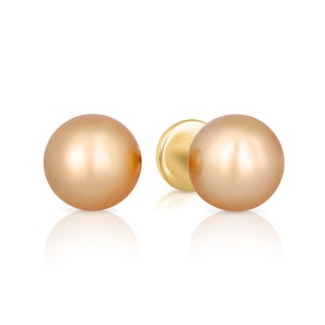 Deep Gold South Sea Pearl Stud Earrings, Rare Pearls, Perfectly Round Pearl, High End Jewelry