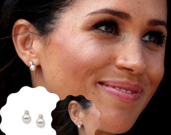 Princess Pearl Stud Earrings with Natural Diamonds. 18Kt. White Gold Pearl Earrings