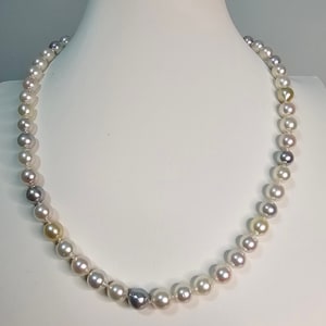 Prachtige Japanse Akoya-parelketting met blauwe Akoya-parels, superglans, 14 kt. Witgouden veiligheidssluiting