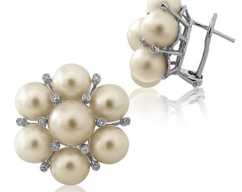 Statement Pearl Diamond Earrings, Floral Earrings, Princess Diana Earrings