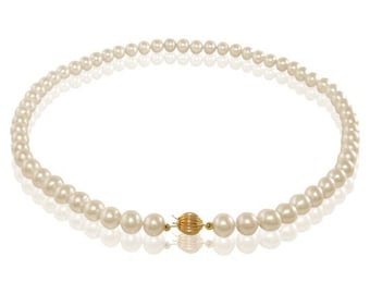 Top quality White Freshwater Pearl Necklace with 14K Yellow Gold Clasp, Natural Pearls, Bridal Pearl Necklace