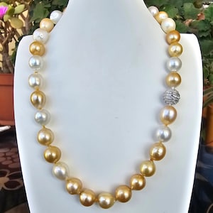 South Sea Pearl Necklace, Rare Pearls, Statement Pearl Necklace with 18Kt. White  Gold Clasp and Diamonds