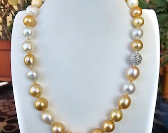 South Sea Pearl Necklace, Rare Pearls, Statement Pearl Necklace,  18K White  Gold Clasp with Diamonds