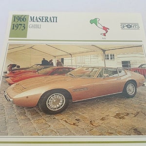 CLASSIC CAR PRINT vintage 6X6 ephemera transportation automobile picture photo decor litho man cave 1966 Maserati Ghibli Italy