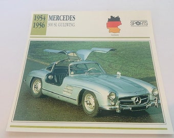 IMPRESSÃO DE CARRO CLÁSSICO vintage 6X6 efêmera transporte automóvel imagem foto decoração litho homem caverna 1954 Mercedes 300 sl Gullwing Alemanha