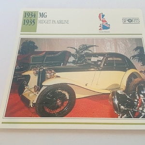 CLASSIC CAR PRINT vintage 6X6 ephemera transportation automobile picture photo decor litho man cave 1934 Midget pa Airline mg