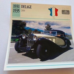 CLASSIC CAR PRINT vintage 6X6 ephemera transportation automobile picture photo decor litho man cave gift 1931 Delage D8SS France Luxury blue