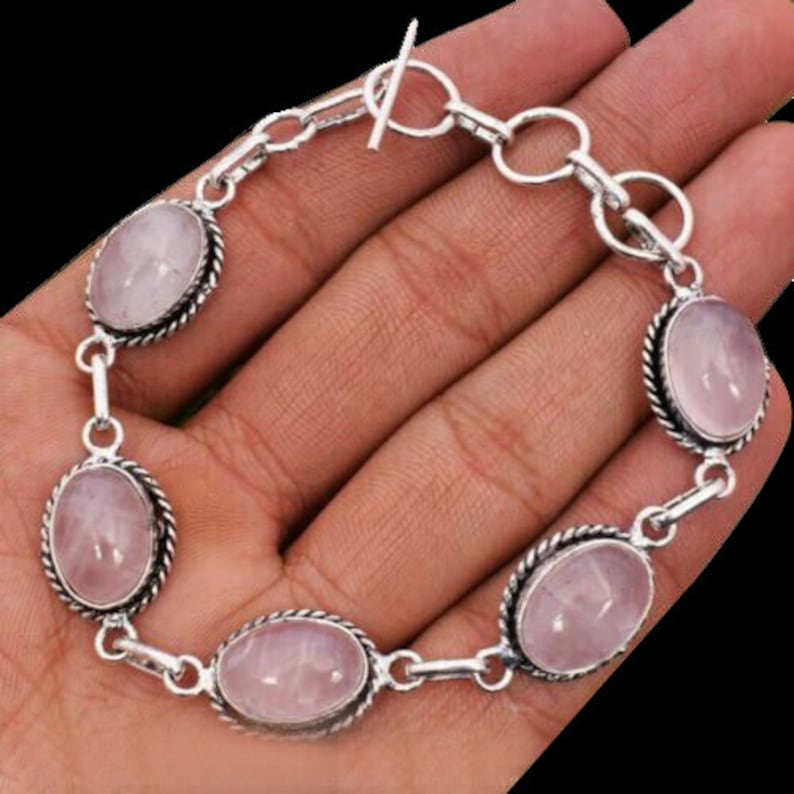 100 Piece Rose Quartz stone Bracelet Wholesale lot Bracelet 925 Sterling Silver Bracelet Handmade Jewelry Vintage Bracelet Price