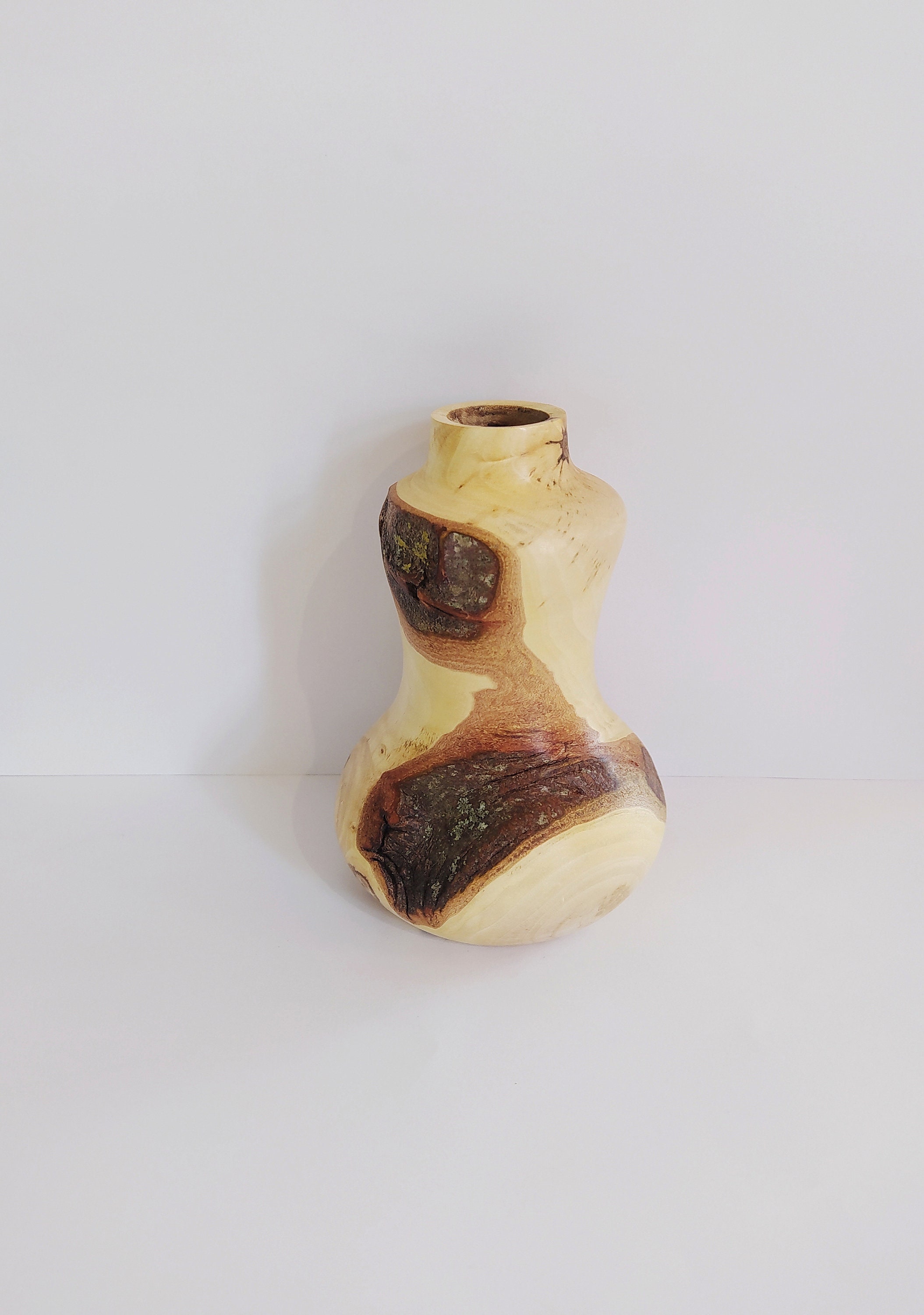 Vase Pour Fleurs Séchées en Bois de Frêne, Écorce Apparente Tourné à La Main