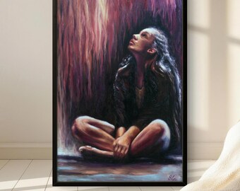 Anticipation | Original Figurative Oil Painting | Contemporary Psychological Art | Framed Statement Artwork