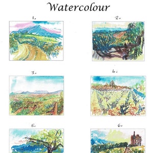 Français Paysages.  Aquarelles. Taille a6. Ensemble de 4 Notelets. Cartes de vœux en toute occasion. Vide à l’intérieur.