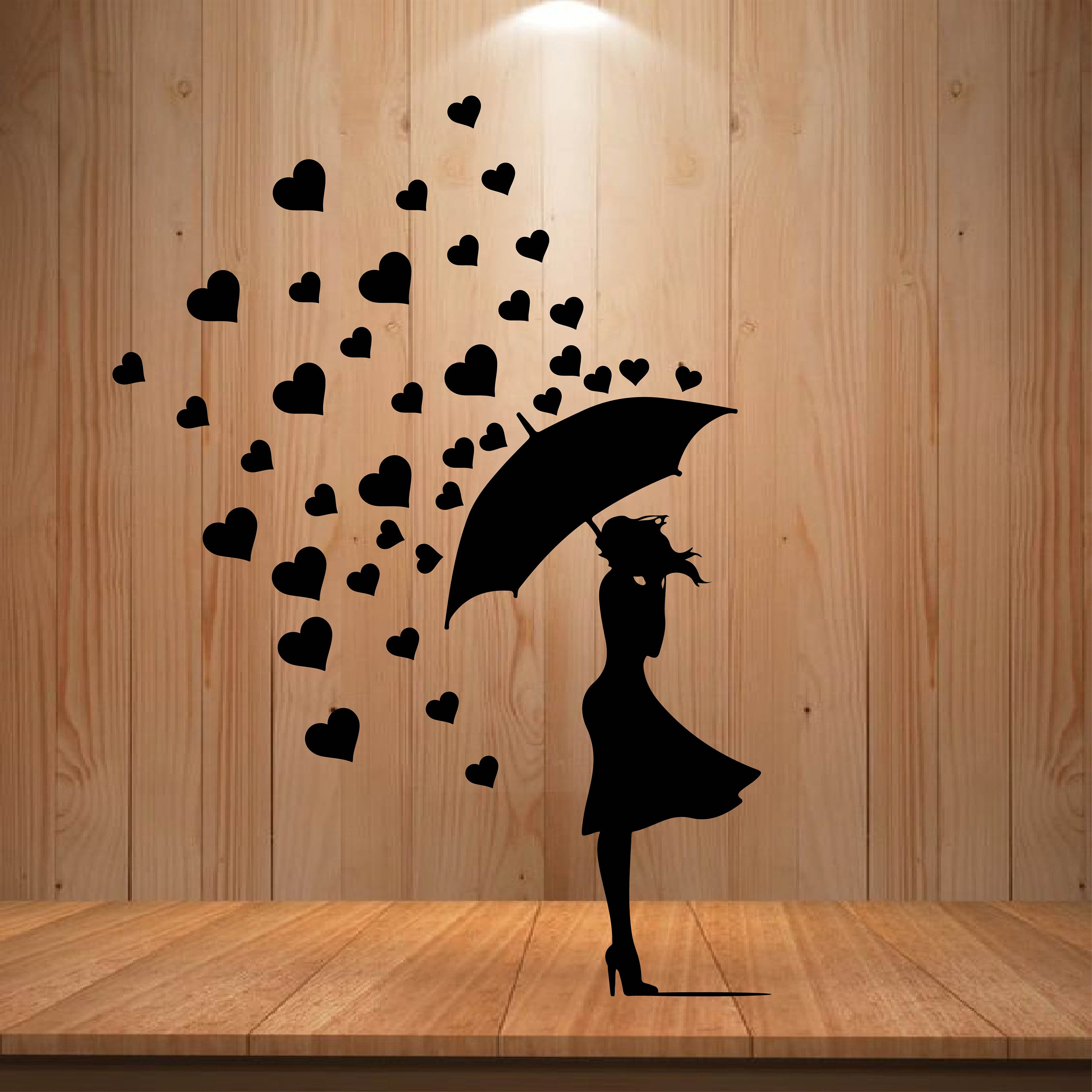 Girl In Rain With Umbrella Silhouette