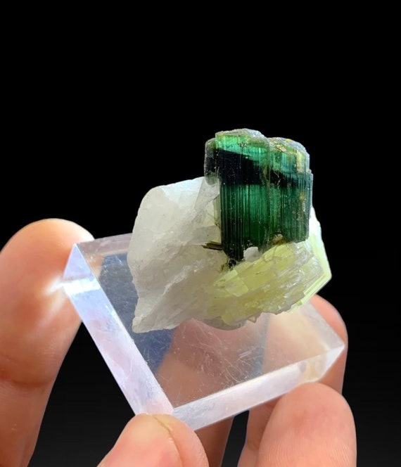 Green Tourmaline / Green Cap Tourmaline Terminated  Crystal Witb Muscovite Combine Specimen From Skardu Pakistan B
